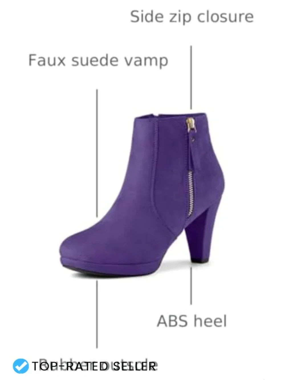 Chunky Heel Platform Ankle Boots Round Toe Side Zipper Faux Suede